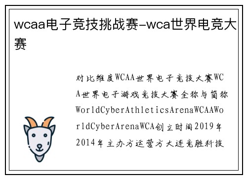 wcaa电子竞技挑战赛-wca世界电竞大赛